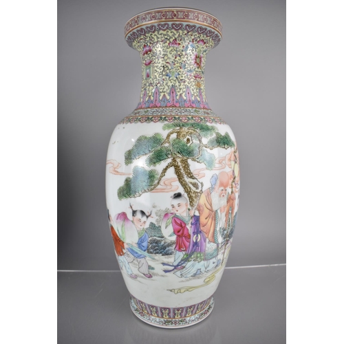 97 - Three Large 20th Century Chinese Porcelain Calligraphy Vases decorated in the Famille Rose Palette, ... 