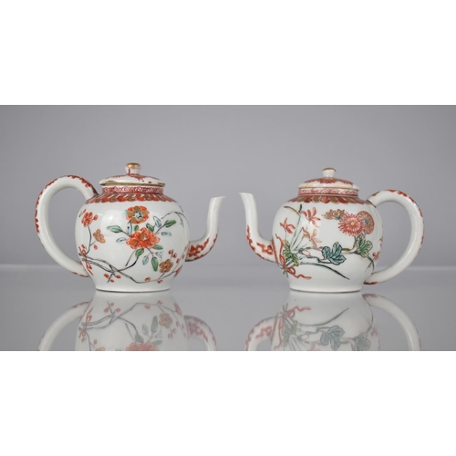 94 - A Pair of 18th/19th Century Chinese Porcelain Teapots of Small Proportions both Decorated in Red, Gi... 