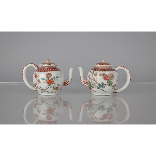 94 - A Pair of 18th/19th Century Chinese Porcelain Teapots of Small Proportions both Decorated in Red, Gi... 