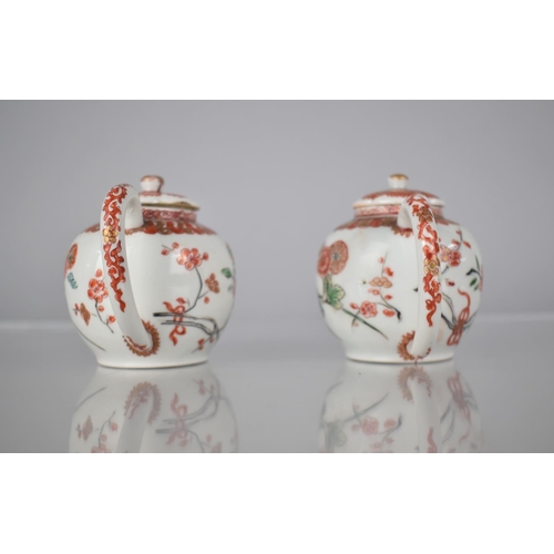 94 - A Pair of 18th/19th Century Chinese Porcelain Teapots of Small Proportions both Decorated in Red, Gi... 