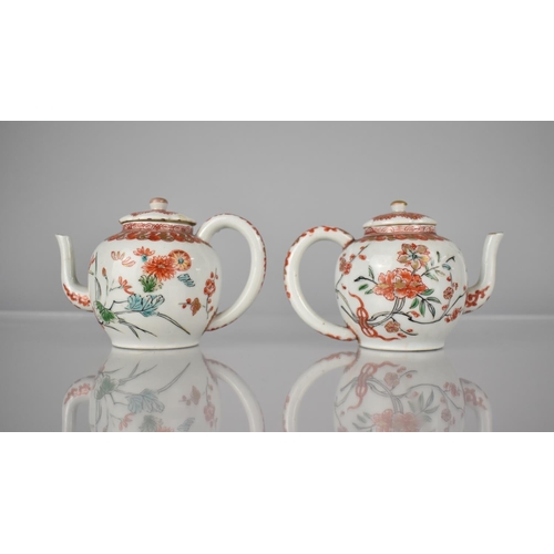 94 - A Pair of 18th/19th Century Chinese Porcelain Teapots of Small Proportions both Decorated in Red, Gi... 