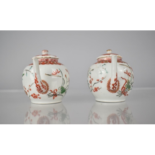 94 - A Pair of 18th/19th Century Chinese Porcelain Teapots of Small Proportions both Decorated in Red, Gi... 