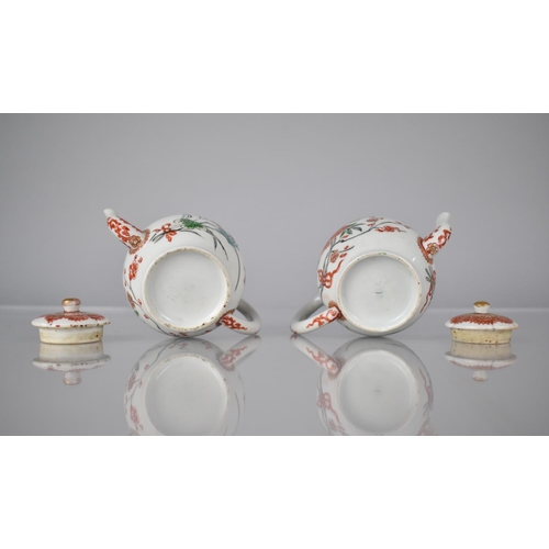 94 - A Pair of 18th/19th Century Chinese Porcelain Teapots of Small Proportions both Decorated in Red, Gi... 