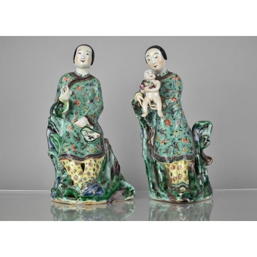 88 - A Pair of Chinese Porcelain Figures of Maidens Decorated in the Famille Verte Palette, both Modelled... 