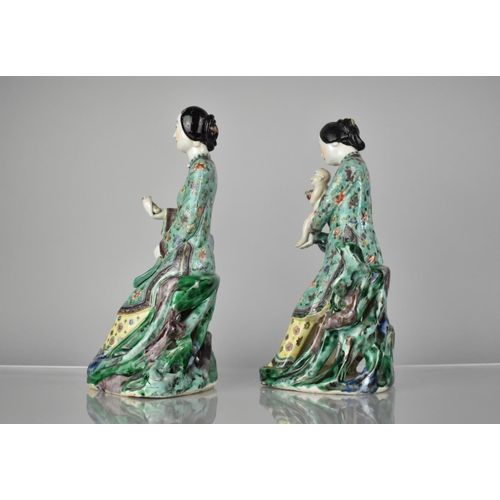 88 - A Pair of Chinese Porcelain Figures of Maidens Decorated in the Famille Verte Palette, both Modelled... 