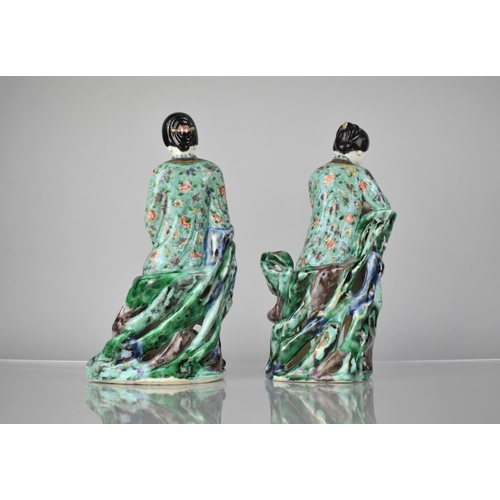 88 - A Pair of Chinese Porcelain Figures of Maidens Decorated in the Famille Verte Palette, both Modelled... 