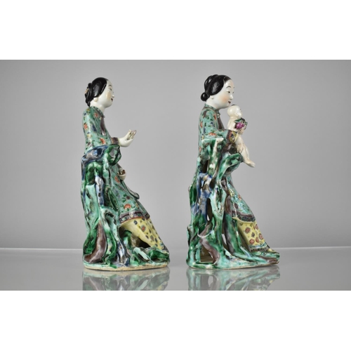 88 - A Pair of Chinese Porcelain Figures of Maidens Decorated in the Famille Verte Palette, both Modelled... 