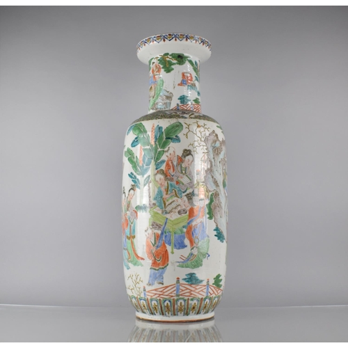 86 - A Large 19th Century Chinese Rouleau Vase Decorated in the Famille Verte Palette with Maidens and At... 