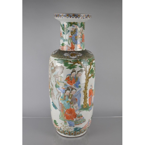 86 - A Large 19th Century Chinese Rouleau Vase Decorated in the Famille Verte Palette with Maidens and At... 