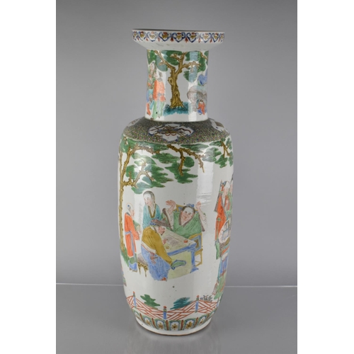 86 - A Large 19th Century Chinese Rouleau Vase Decorated in the Famille Verte Palette with Maidens and At... 