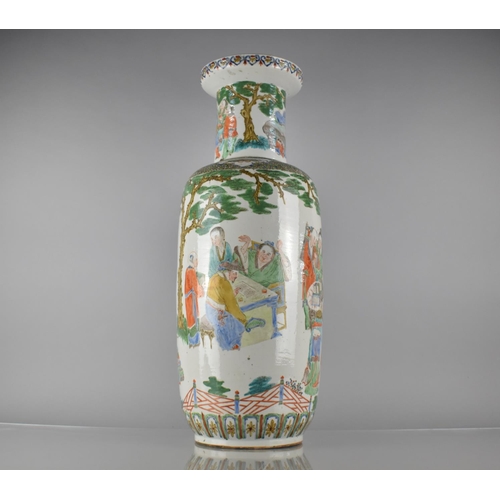 86 - A Large 19th Century Chinese Rouleau Vase Decorated in the Famille Verte Palette with Maidens and At... 