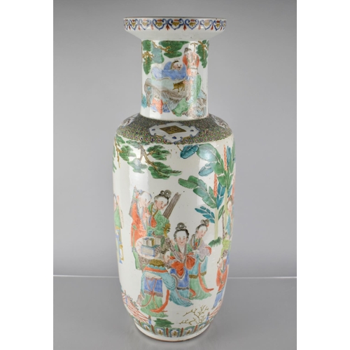 86 - A Large 19th Century Chinese Rouleau Vase Decorated in the Famille Verte Palette with Maidens and At... 