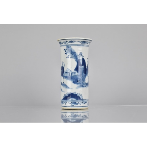 17 - A 19th/20th Century Chinese Porcelain Blue and White Sleeve Vase with Flared Rim Decorated with Scho... 