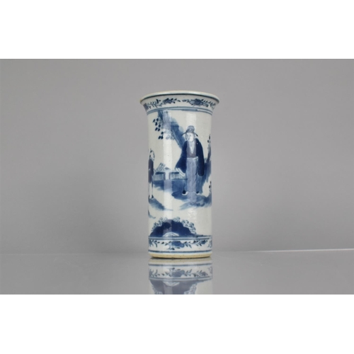 17 - A 19th/20th Century Chinese Porcelain Blue and White Sleeve Vase with Flared Rim Decorated with Scho... 