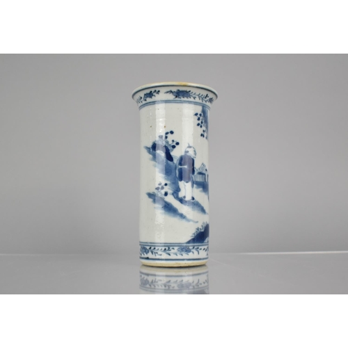 17 - A 19th/20th Century Chinese Porcelain Blue and White Sleeve Vase with Flared Rim Decorated with Scho... 