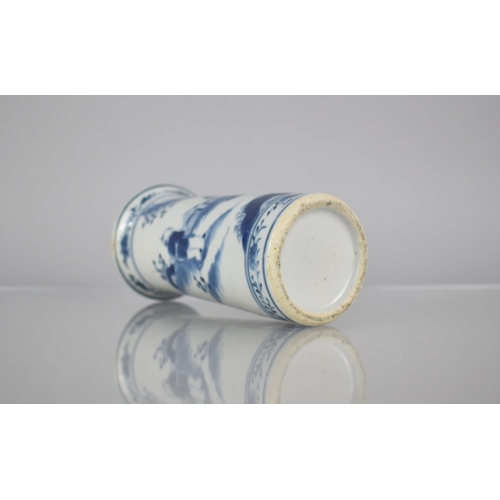 17 - A 19th/20th Century Chinese Porcelain Blue and White Sleeve Vase with Flared Rim Decorated with Scho... 