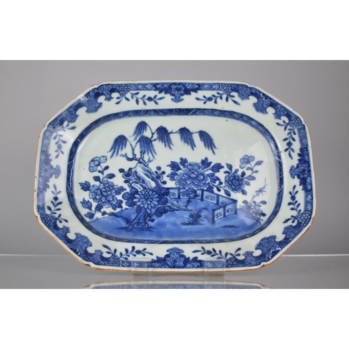 2 - An 18th Century Porcelain Blue and White Platter of Rectangular Carved Form Decorated with Walled Ga... 