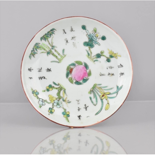 80 - A 19th/20th Century Chinese Porcelain Dish Decorated with Central Peach Motif surrounded by Blooming... 