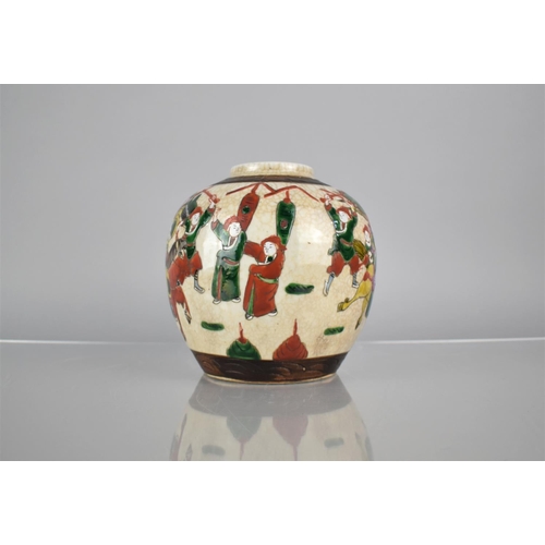 77 - A Large Chinese Nanking Crackle Glaze Ginger Jar, Decorated in the Famille Rose Palette depicting Ba... 