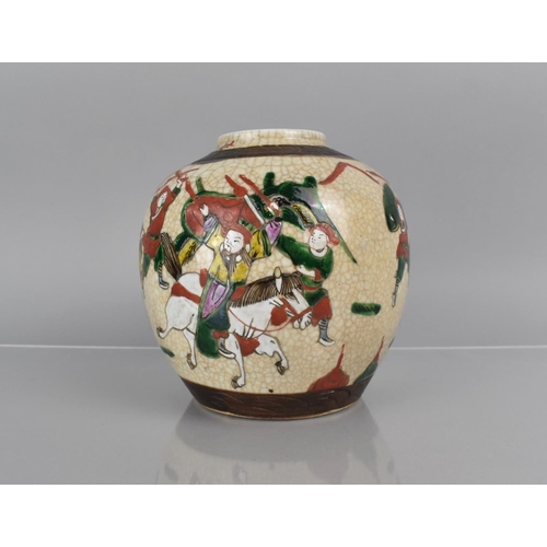 77 - A Large Chinese Nanking Crackle Glaze Ginger Jar, Decorated in the Famille Rose Palette depicting Ba... 