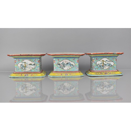 103 - Three 19th Century Century Chinese Porcelain Stands/Plinths of Rectangular Form with Canted Edges de... 