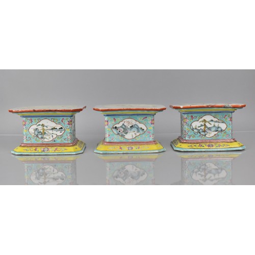 103 - Three 19th Century Century Chinese Porcelain Stands/Plinths of Rectangular Form with Canted Edges de... 