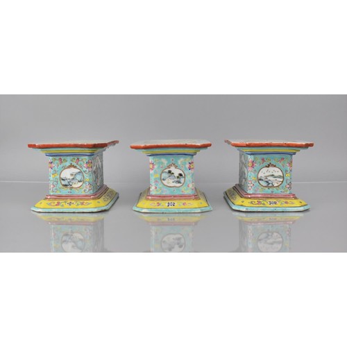 103 - Three 19th Century Century Chinese Porcelain Stands/Plinths of Rectangular Form with Canted Edges de... 