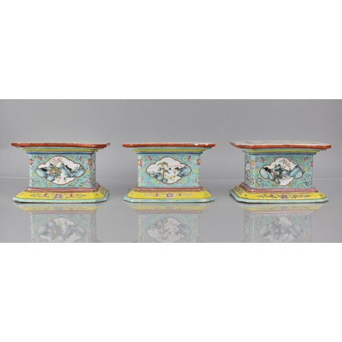 103 - Three 19th Century Century Chinese Porcelain Stands/Plinths of Rectangular Form with Canted Edges de... 