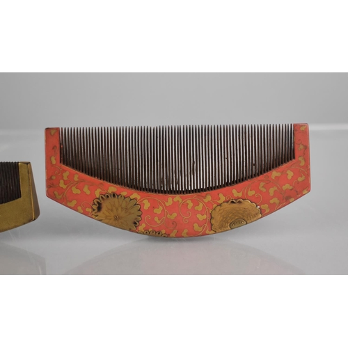 144 - Three Nice Quality Japanese Lacquer Combs, Two Examples with Gilt Floral Design on Red Ground and Th... 