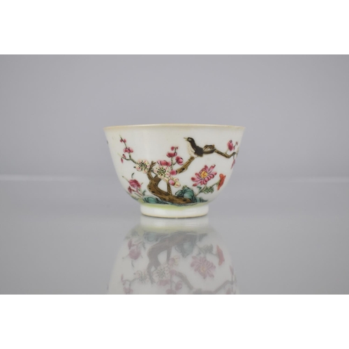 82 - A 19th Century Chinese Porcelain Famille Rose Fencai Tea Bowl Decorated with Bird Perched in Blossom... 