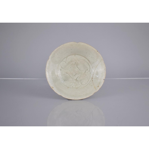 118 - A Chinese Longquan Celadon Dish with Shallow Tapering Shaped Rim and Incised Design, 14.5cm diameter... 