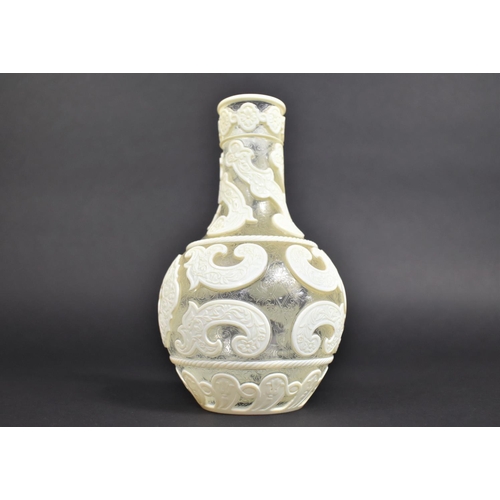 132 - An Overlay Glass Vase Well Worked with Scrolled Cream Carved Overlay Decorated in a Floral Motif, 19... 