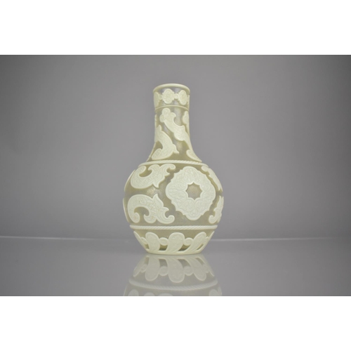 132 - An Overlay Glass Vase Well Worked with Scrolled Cream Carved Overlay Decorated in a Floral Motif, 19... 