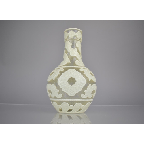 132 - An Overlay Glass Vase Well Worked with Scrolled Cream Carved Overlay Decorated in a Floral Motif, 19... 