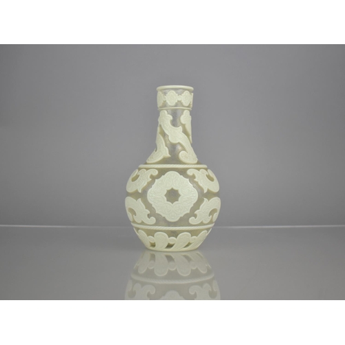 132 - An Overlay Glass Vase Well Worked with Scrolled Cream Carved Overlay Decorated in a Floral Motif, 19... 