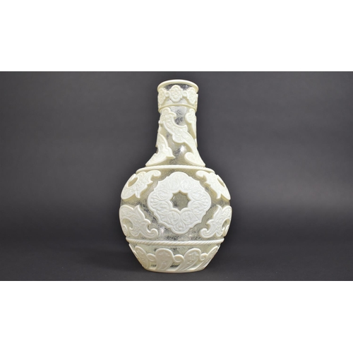 132 - An Overlay Glass Vase Well Worked with Scrolled Cream Carved Overlay Decorated in a Floral Motif, 19... 