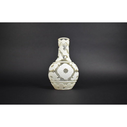 132 - An Overlay Glass Vase Well Worked with Scrolled Cream Carved Overlay Decorated in a Floral Motif, 19... 