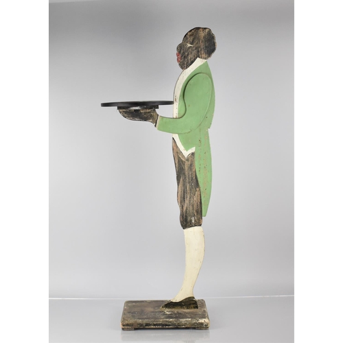 194 - An Early 20th Century Polychrome Painted Wooden Dumb Waiter, Modelled as a Butler Holding a Chinoise... 