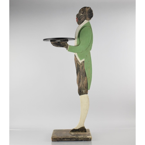 194 - An Early 20th Century Polychrome Painted Wooden Dumb Waiter, Modelled as a Butler Holding a Chinoise... 