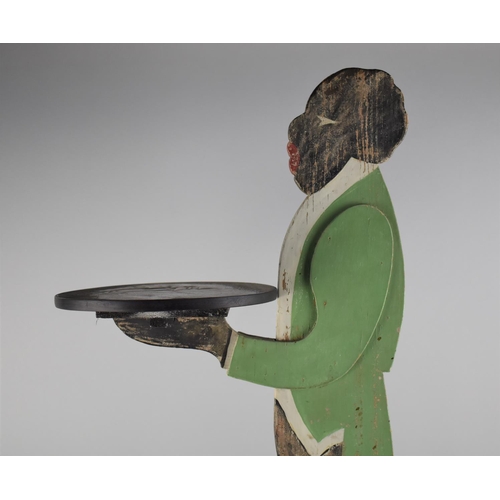 194 - An Early 20th Century Polychrome Painted Wooden Dumb Waiter, Modelled as a Butler Holding a Chinoise... 