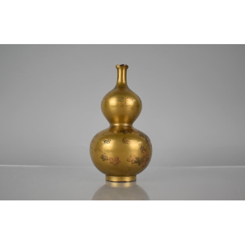 145 - Three Pieces of Japanese Lacquer to comprise Double Gourd Speckle Gold Based Vase with Gilt Ground d... 