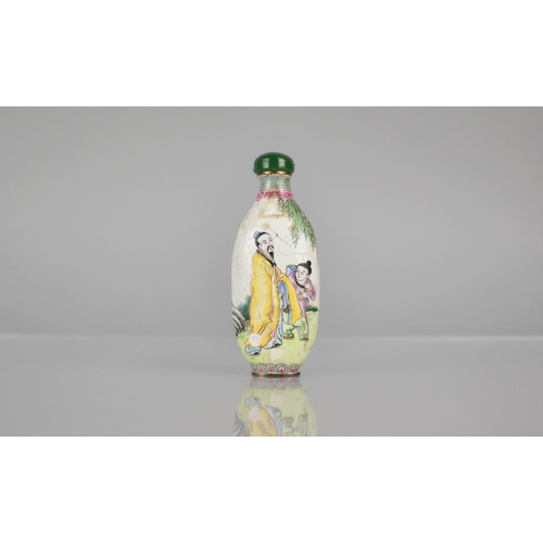 159 - A Chinese Enamel on Copper Snuff Bottle decorated in the Famille Rose Palette with Robed Figure in G... 