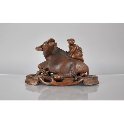 161 - A Late 19th Century Chinese Carved Hardwood Study of Buffalo and Boy on Fitted Carved and Pierced St... 