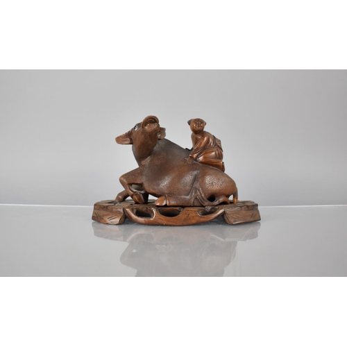 161 - A Late 19th Century Chinese Carved Hardwood Study of Buffalo and Boy on Fitted Carved and Pierced St... 