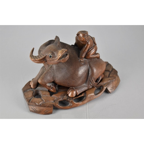 161 - A Late 19th Century Chinese Carved Hardwood Study of Buffalo and Boy on Fitted Carved and Pierced St... 