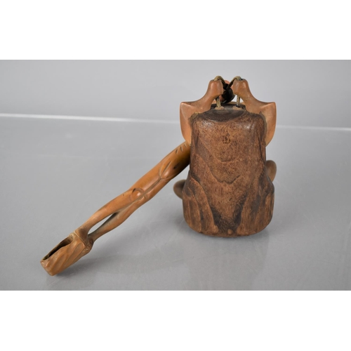 165 - A Japanese Carved Softwood Inro Modelled with Seated Gent with Mother of Pearl Eyes and Mouth Open b... 