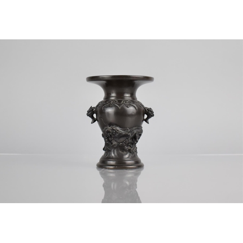 174 - A Chinese Bronze Vase of Archaic Form with Flared Neck Tapering to Baluster Body Flanked by Temple L... 