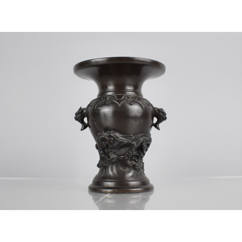 174 - A Chinese Bronze Vase of Archaic Form with Flared Neck Tapering to Baluster Body Flanked by Temple L... 