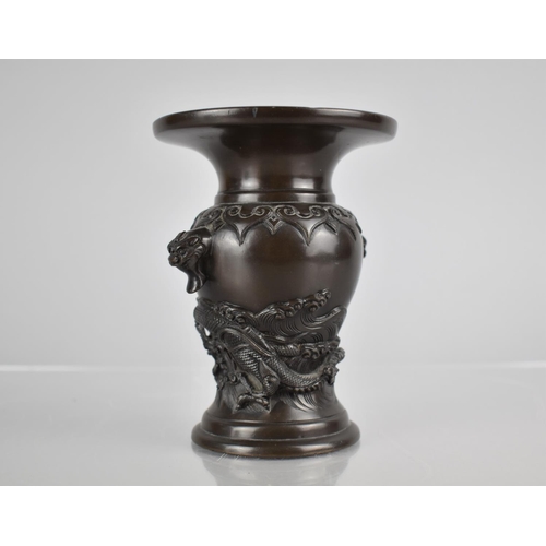 174 - A Chinese Bronze Vase of Archaic Form with Flared Neck Tapering to Baluster Body Flanked by Temple L... 