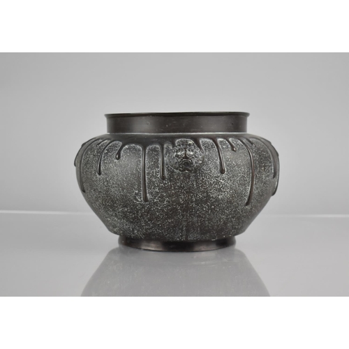 179 - A Chinese Bronze Gui Censer, the Baluster Shaped Body Cast in Relief with Lion Mask Handles and Drip... 